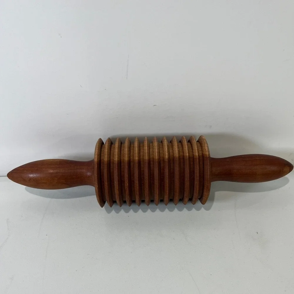 Vintage Ridged Pasta Rolling Pin Wooden Kitchen Tool Cottage Rustic Natural